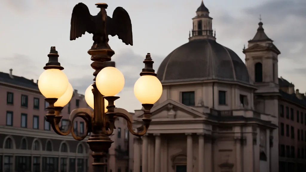 Piazza illuminata nel centro di Roma durante una passeggiata serale